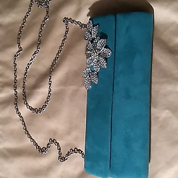 SUEDE PURSE/BAG  TURQUOISE AND SILVER - Picture 6 of 6